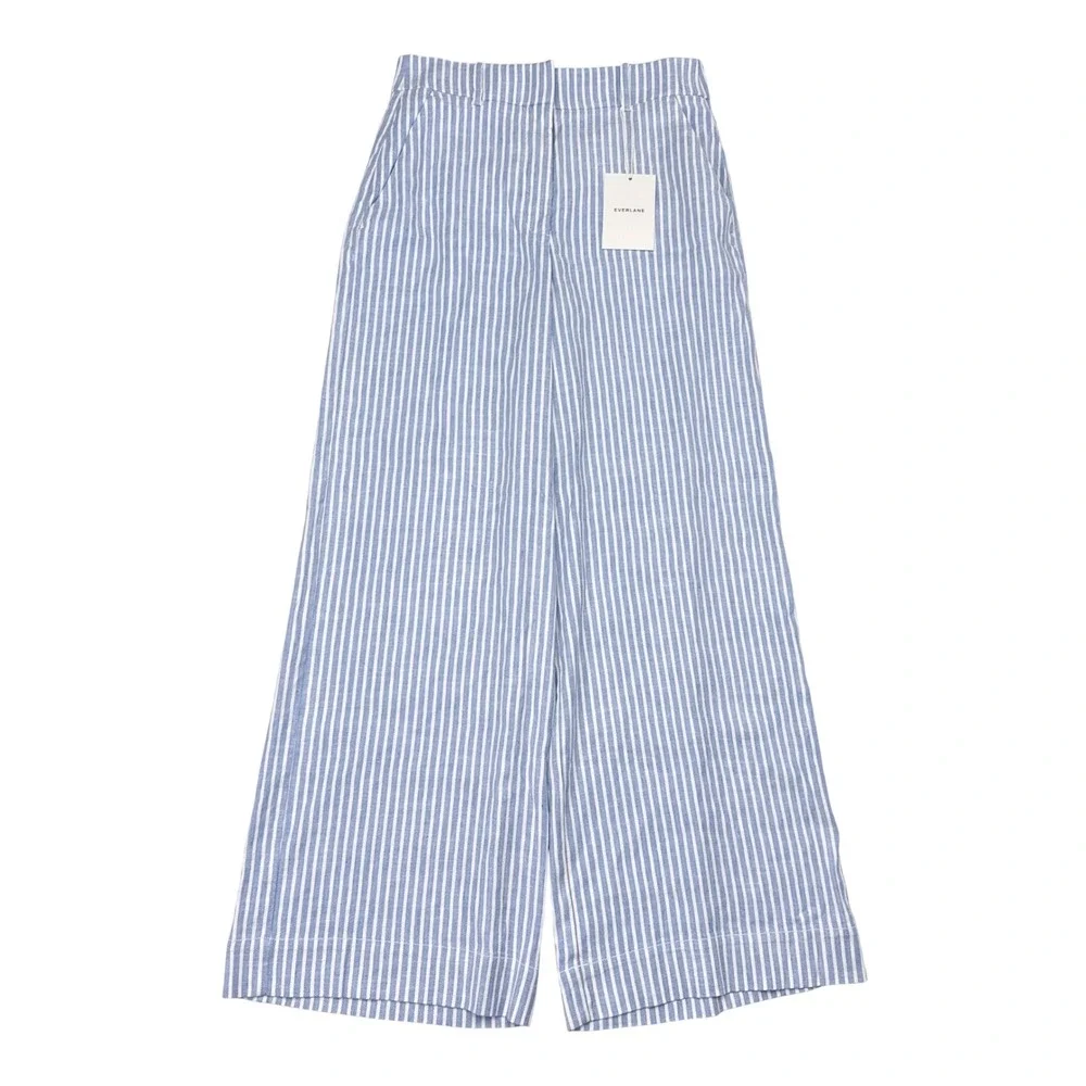 Everlane Wide Leg Pants Women Size 4 Blue White Striped Stretch Linen Flax NEW